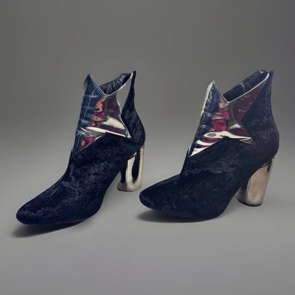 Cape Robbin Black Velvet Silver Star Ankle Boots